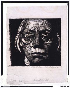 自画像、1923年（木版画、織り紙に触れた証拠）